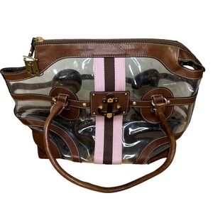 Vintage‎ Juicy Couture Clear Vinyl Bag Leather Trim Striped Nautical Beach
